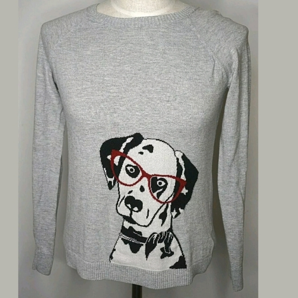 Talbots cute dog dalmatian sweater glasses funny